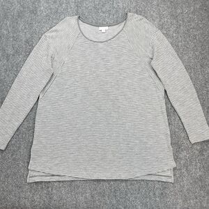 J Jill Top Womens Large Thermal Asymmetrical Waffle Knit Gray Striped